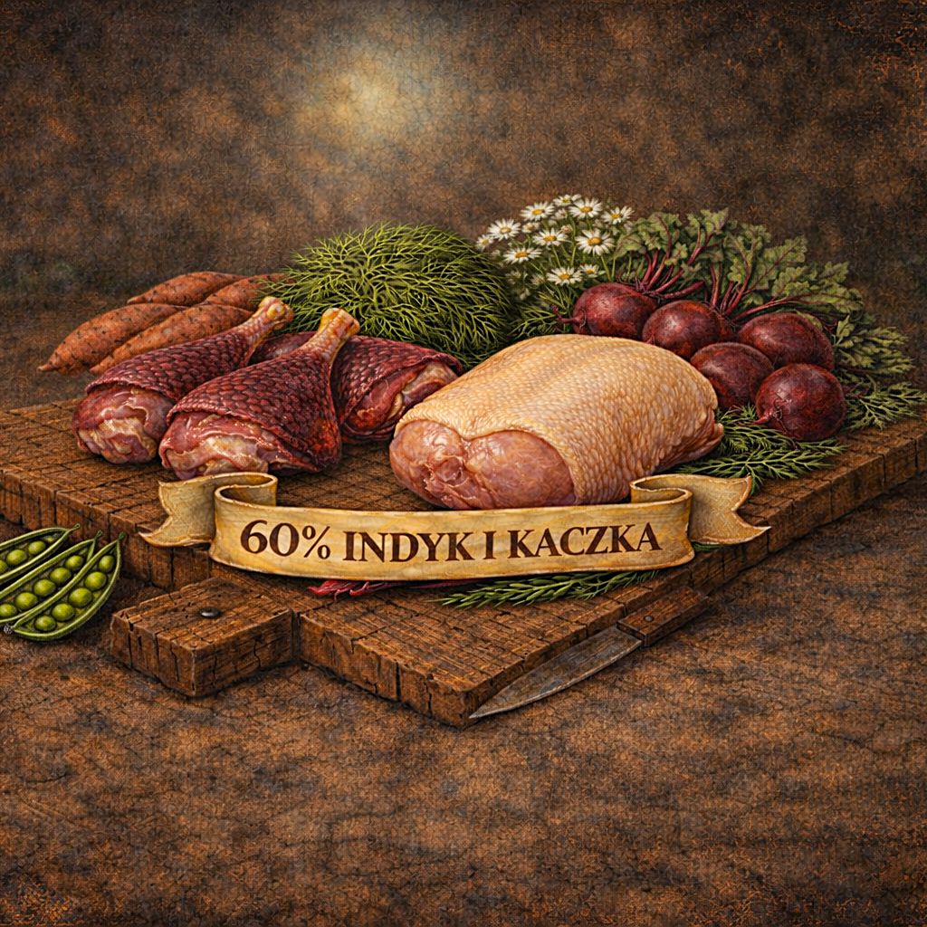 Skład karmy dla szczeniąt rasa mała 65% indyk i kaczka – receptura bezzbożowa premium Sherwood28