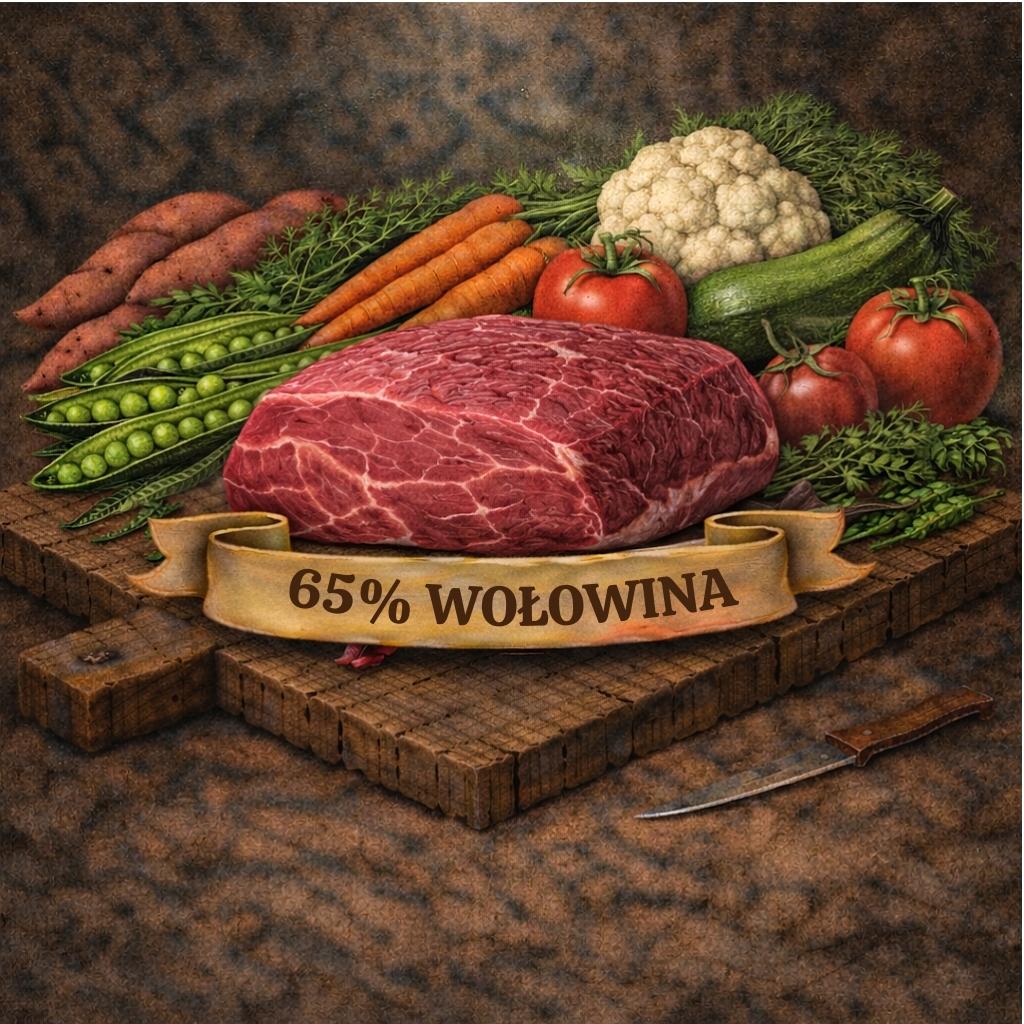 Skład karmy dla szczeniąt 65% wołowiny – receptura bezzbożowa premium Sherwood28