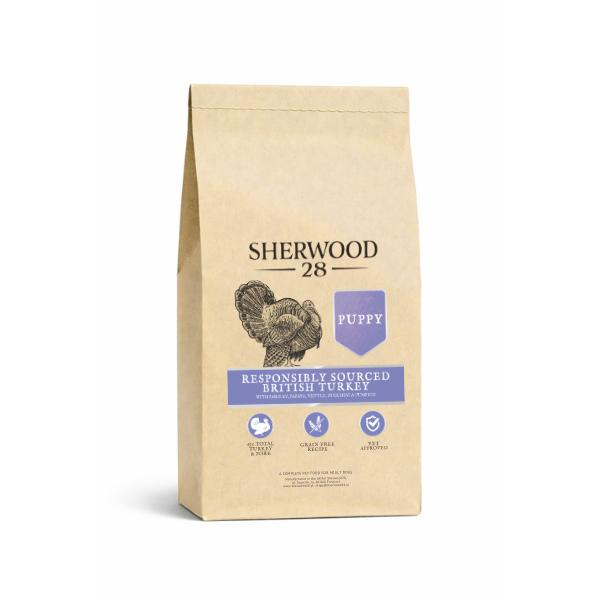 Bezzbożowa karma dla szczeniąt 65% indyk i wieprzowina Sherwood28