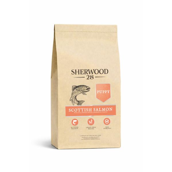 Skład karmy dla szczeniąt 65% łosoś – receptura bezzbożowa hipoalergiczna premium Sherwood28